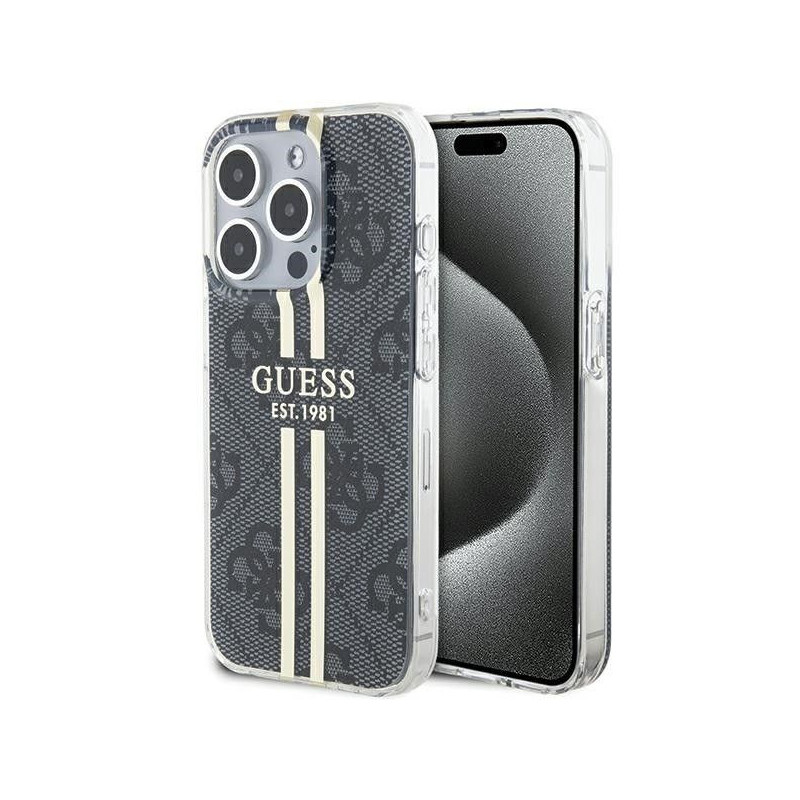 Apple iPhone 15 Pro Case Guess 4G Gold Stripe Elegant  Black