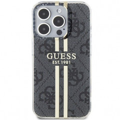 Apple iPhone 15 Pro Case Guess 4G Gold Stripe Elegant  Black