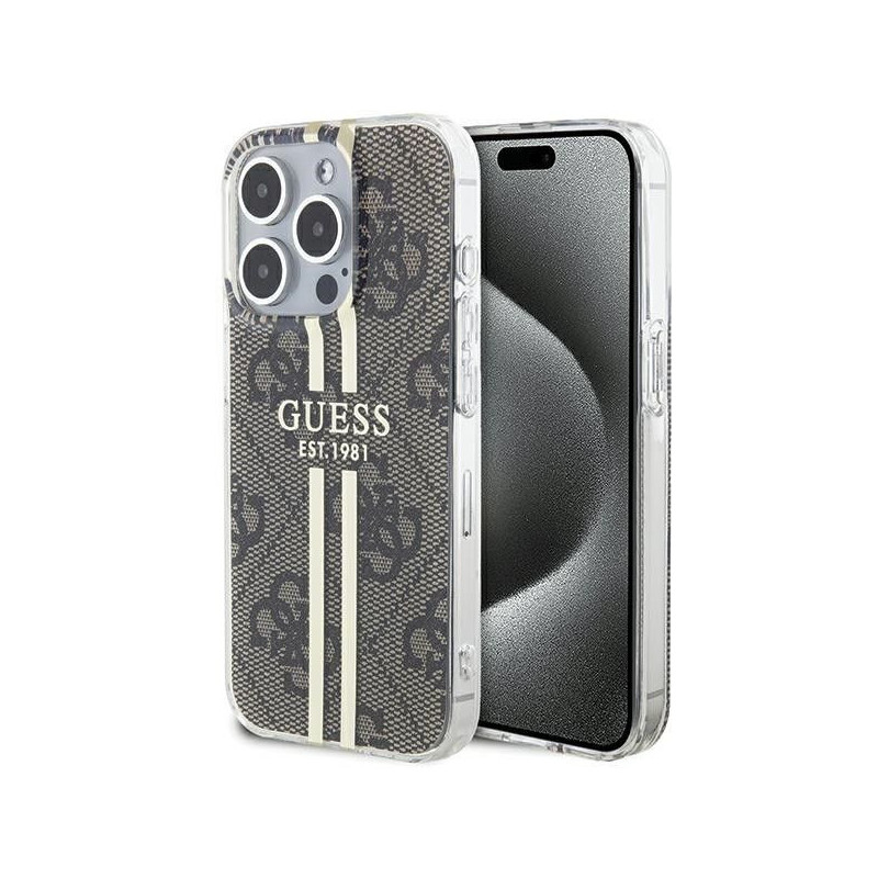 Apple iPhone 15 Pro Max Case Guess 4G Gold Stripe Elegant  Brown