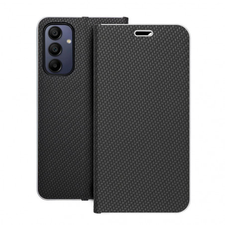 Samsung Galaxy A15 LTE Wallet Cases LUNA Book Carbon Carbon Fibre, Elegant Black