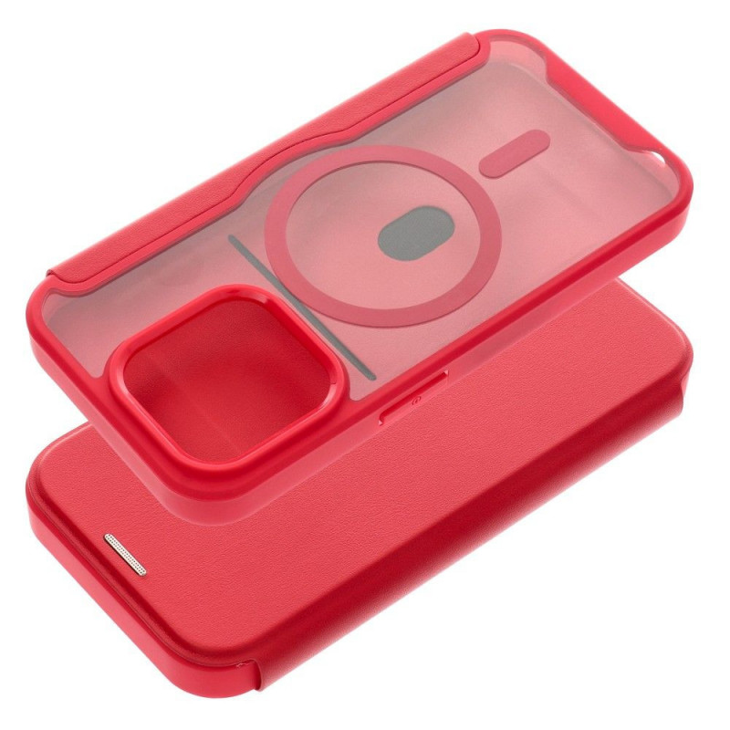 Apple iPhone 15 Pro Wallet Cases Smart Mag Book Elegant  MagSAFE  Red