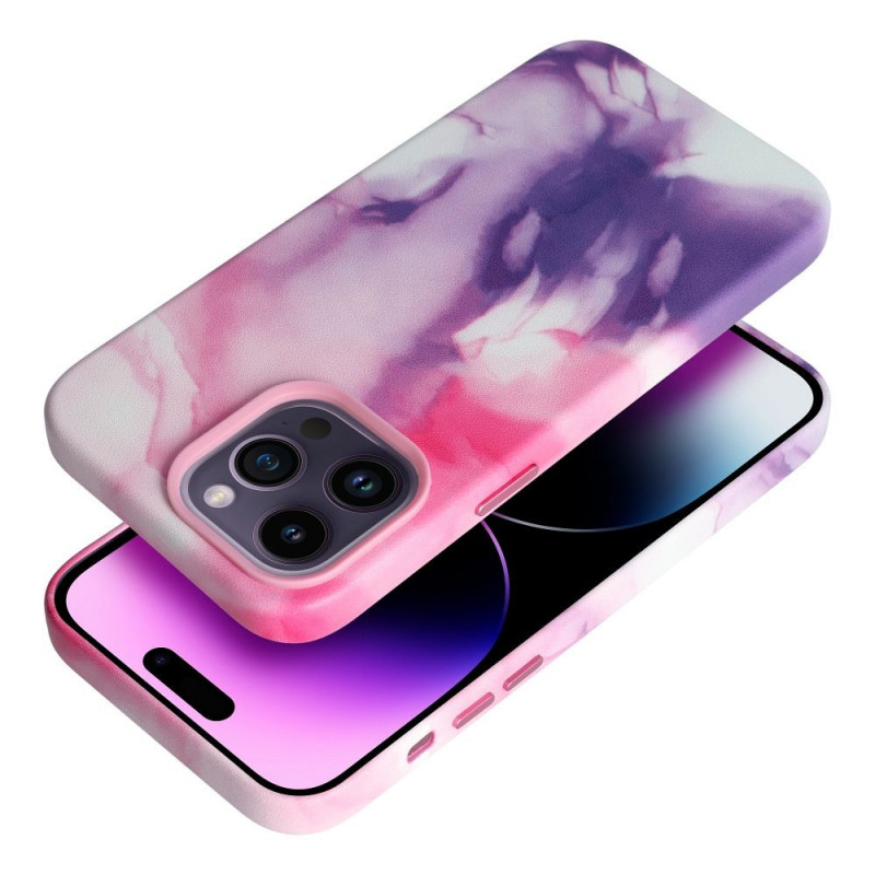 Apple iPhone 15 Pro Case Leather Mag Cover Elegant  MagSAFE  Purple splash