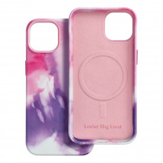 Apple iPhone 15 Pro Case Leather Mag Cover Elegant  MagSAFE  Purple splash