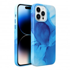 Apple iPhone 14 Case Leather Mag Cover Elegant  MagSAFE  Blue splash