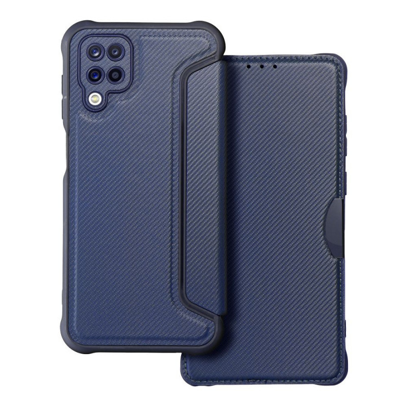Samsung Galaxy A12 Wallet Cases Razor Book Carbon Fibre, Carbon pattern  Blue