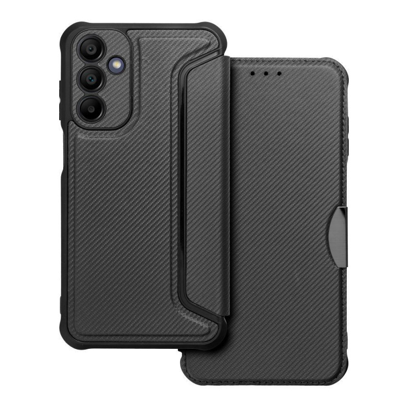 Samsung Galaxy A15 LTE Wallet Cases Razor Book Carbon Fibre, Carbon pattern  Black