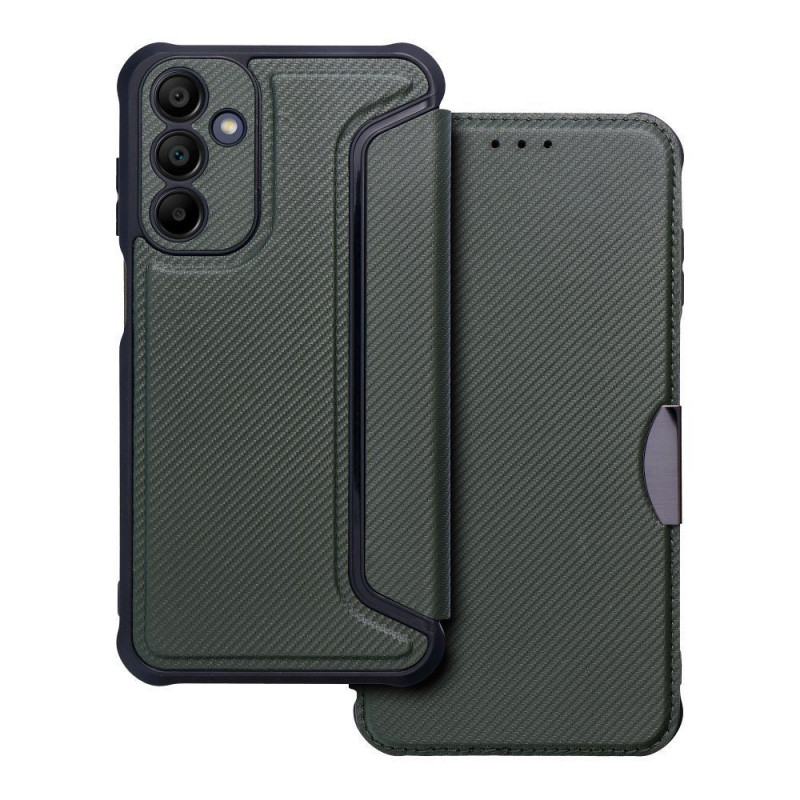 Samsung Galaxy A15 LTE Wallet Cases Razor Book Carbon Fibre, Carbon pattern  Dark green