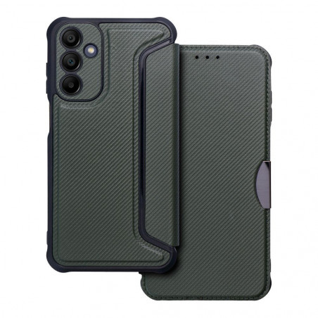 Samsung Galaxy A15 LTE Wallet Cases Razor Book Carbon Fibre, Carbon pattern Dark green