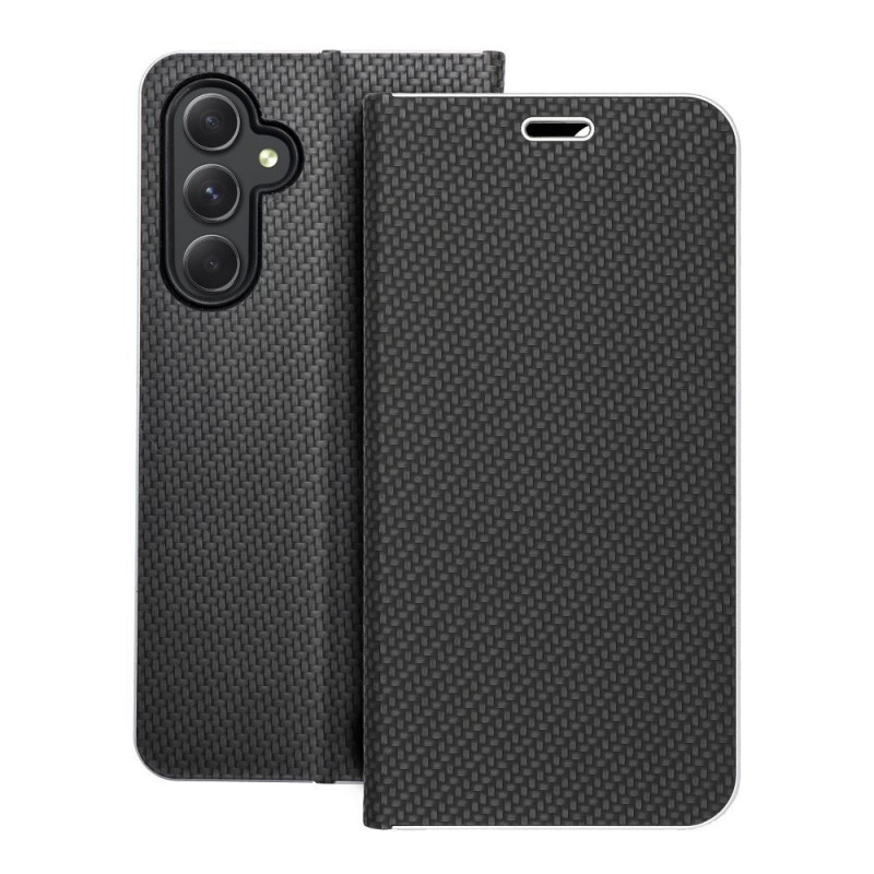 Samsung Galaxy A54 Wallet Cases LUNA Book Carbon Carbon Fibre, Elegant  Black