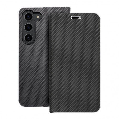 Samsung Galaxy S23 5G Wallet Cases LUNA Book Carbon Carbon Fibre, Elegant  Black