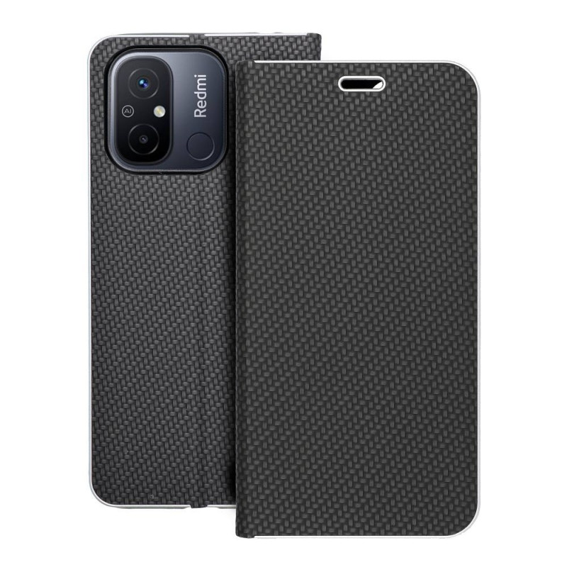 XIAOMI Redmi 12C Wallet Cases LUNA Book Carbon Carbon Fibre, Elegant  Black
