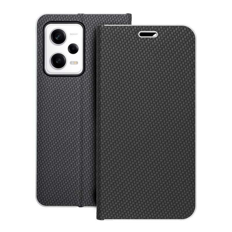 XIAOMI Redmi Note 12 Pro 5G Wallet Cases LUNA Book Carbon Carbon Fibre, Elegant  Black