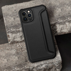 Apple iPhone 15 Pro Wallet Cases Razor Book Carbon Fibre, Carbon pattern  Black