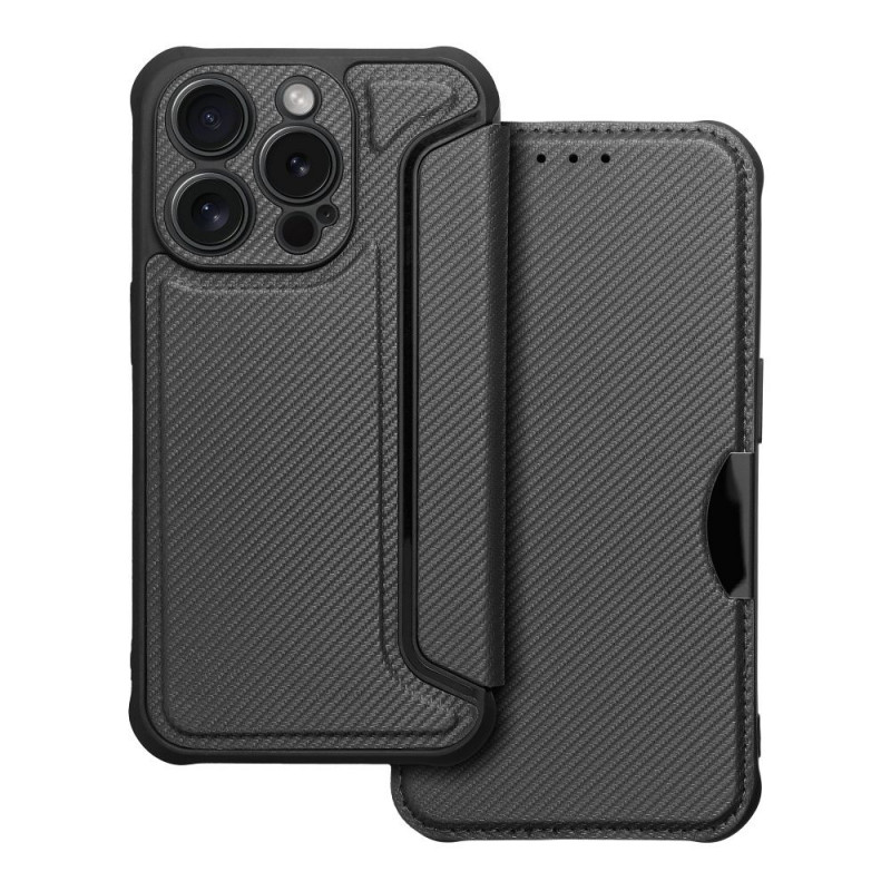 Apple iPhone 15 Pro Wallet Cases Razor Book Carbon Fibre, Carbon pattern Black Apple iPhone 15 Pro Wallet Cases Razor Book Carbon Fibre, Carbon pattern Black