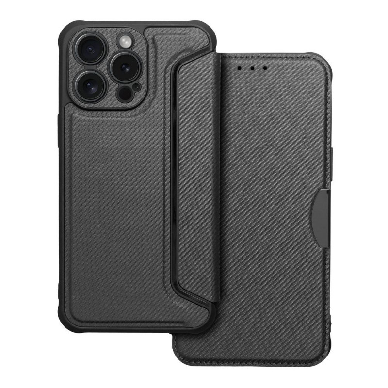 Apple iPhone 15 Pro Max Wallet Cases Razor Book Carbon Fibre, Carbon pattern  Black