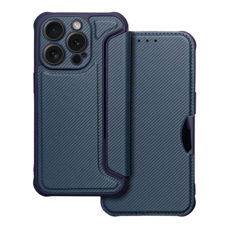Apple iPhone 15 Pro Wallet Cases Razor Book Carbon Fibre, Carbon pattern Blue Apple iPhone 15 Pro Wallet Cases Razor Book Carbon Fibre, Carbon pattern Blue