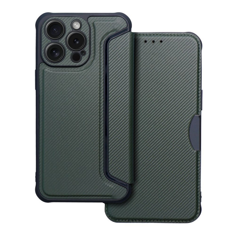 Apple iPhone 15 Pro Max Wallet Cases Razor Book Carbon Fibre, Carbon pattern Dark green Apple iPhone 15 Pro Max Wallet Cases Razor Book Carbon Fibre, Carbon pattern Dark green
