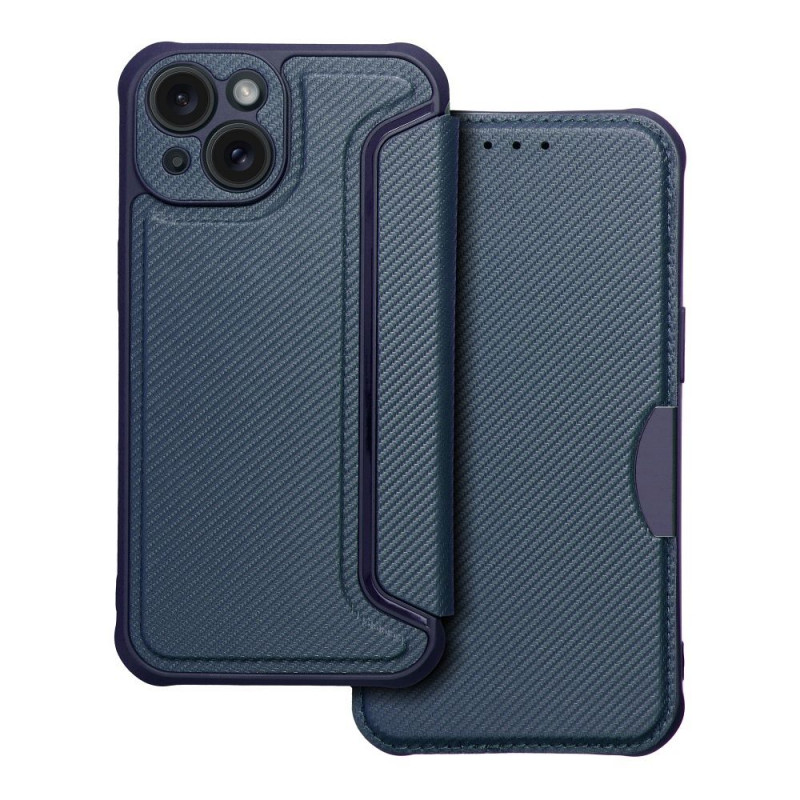 Apple iPhone 15 Wallet Cases Razor Book Carbon Fibre, Carbon pattern  Blue
