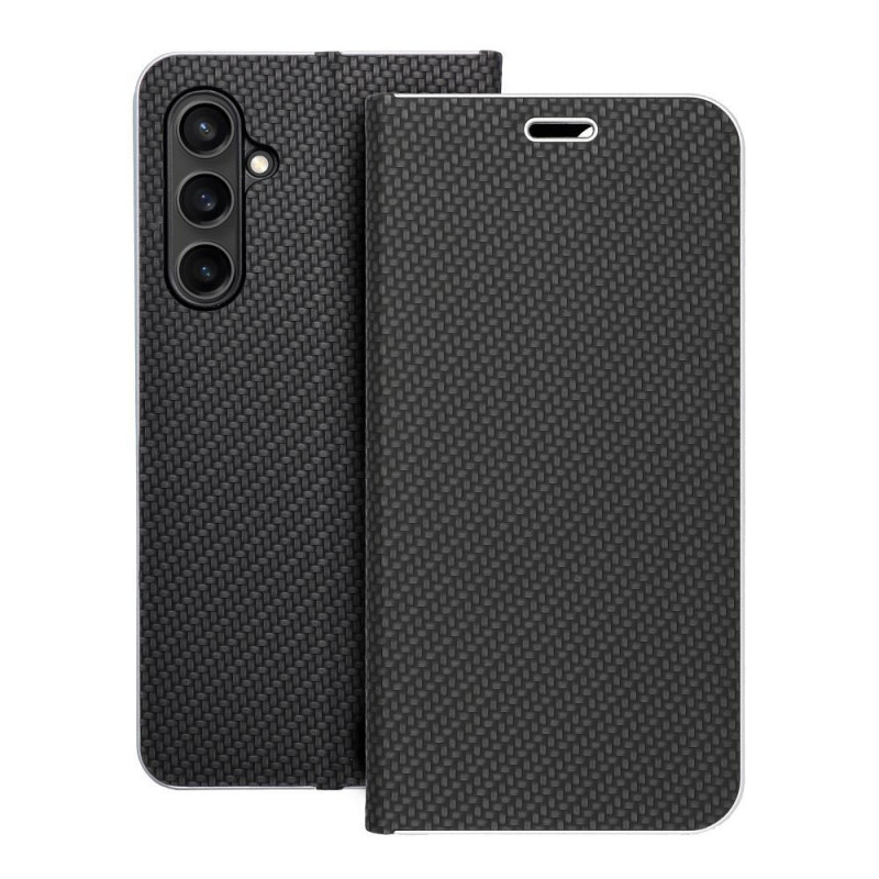 Samsung Galaxy S23 FE Wallet Cases LUNA Book Carbon Carbon Fibre, Elegant  Black