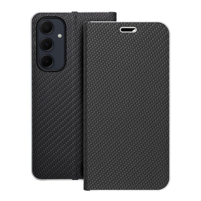 Samsung Galaxy A35 Wallet Cases LUNA Book Carbon Carbon Fibre, Elegant  Black