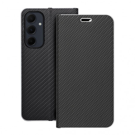Samsung Galaxy A35 Wallet Cases LUNA Book Carbon Carbon Fibre, Elegant  Black