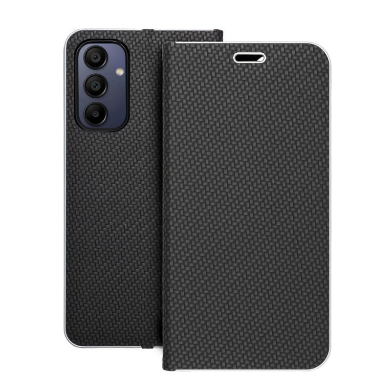 Samsung Galaxy A15 5G Wallet Cases LUNA Book Carbon Carbon Fibre, Elegant  Black