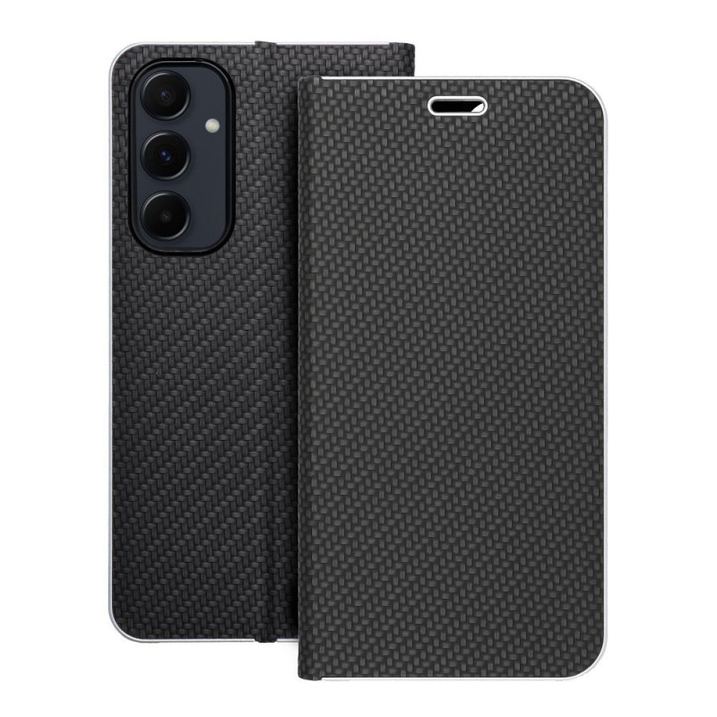 Samsung Galaxy A55 Wallet Cases LUNA Book Carbon Carbon Fibre, Elegant  Black