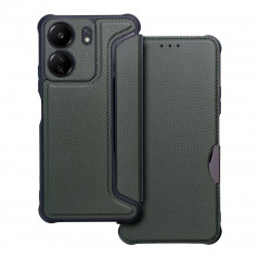 XIAOMI Redmi 13C Wallet Cases Razor Book Carbon Fibre, Carbon pattern  Dark green