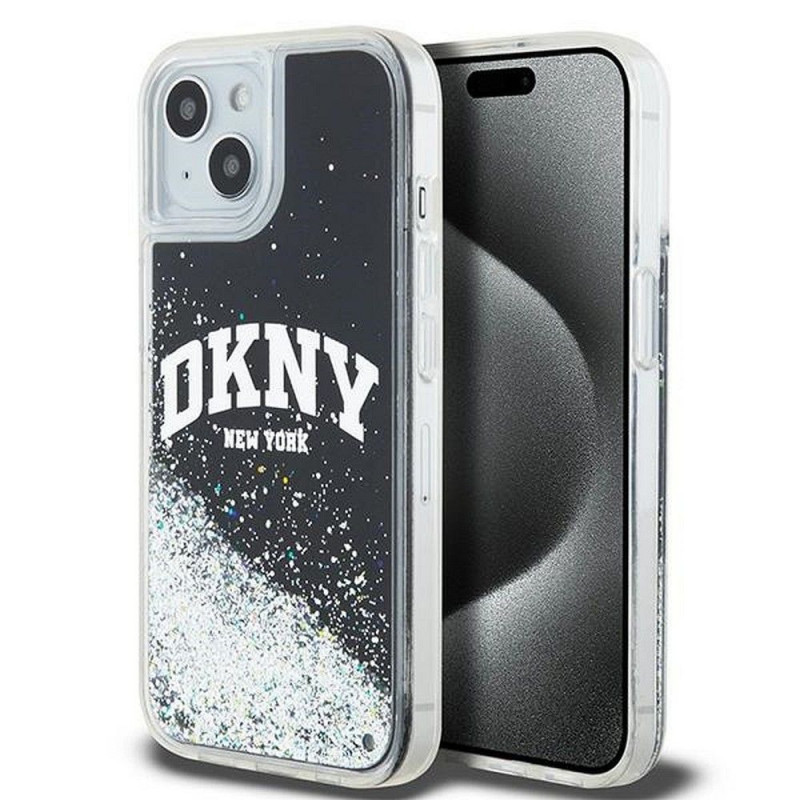 Apple iPhone 15 Plus Case DKNY Liquid Glitters Arch Logo Black