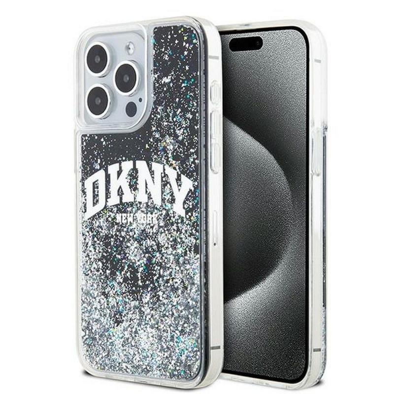 Apple iPhone 15 Pro Max Case DKNY Liquid Glitters Arch Logo Black