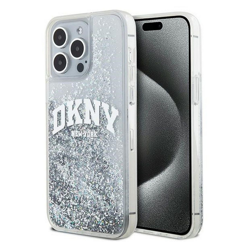 Apple iPhone 15 Pro Case DKNY Liquid Glitters Arch Logo White