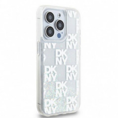 Apple iPhone 15 Pro Case DKNY Liquid Glitters Checkered Pattern White