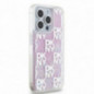 Apple iPhone 15 Pro Case DKNY Liquid Glitters Checkered Pattern Pink