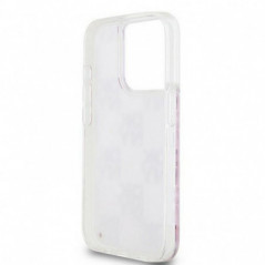 Apple iPhone 15 Pro Case DKNY Liquid Glitters Checkered Pattern Pink