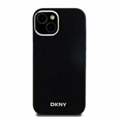Apple iPhone 15 Plus Case DKNY Silicone Horizontal Metal Logo MagSAFE  Black