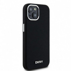 Apple iPhone 15 Plus Case DKNY Silicone Horizontal Metal Logo MagSAFE  Black