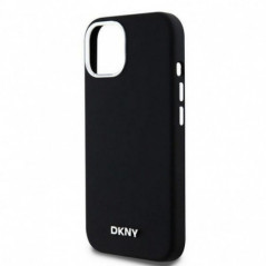 Apple iPhone 15 Plus Case DKNY Silicone Horizontal Metal Logo MagSAFE  Black