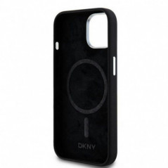 Apple iPhone 15 Plus Case DKNY Silicone Horizontal Metal Logo MagSAFE  Black
