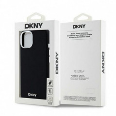 Apple iPhone 15 Plus Case DKNY Silicone Horizontal Metal Logo MagSAFE  Black
