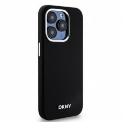Apple iPhone 15 Pro Case DKNY Silicone Horizontal Metal Logo MagSAFE  Black