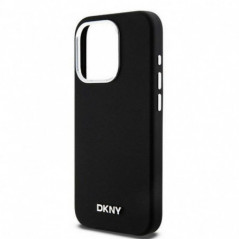 Apple iPhone 15 Pro Case DKNY Silicone Horizontal Metal Logo MagSAFE  Black