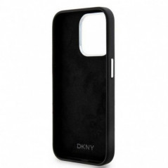 Apple iPhone 15 Pro Case DKNY Silicone Horizontal Metal Logo MagSAFE  Black