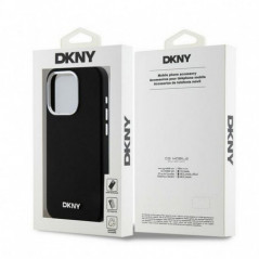 Apple iPhone 15 Pro Case DKNY Silicone Horizontal Metal Logo MagSAFE  Black