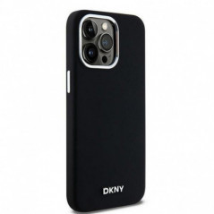 Apple iPhone 15 Pro Max Case DKNY Silicone Horizontal Metal Logo MagSAFE  Black