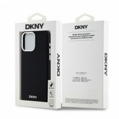 Apple iPhone 15 Pro Max Case DKNY Silicone Horizontal Metal Logo MagSAFE  Black