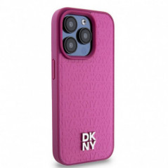 Apple iPhone 15 Pro Case DKNY Pu Repeat Pattern Stack Logo MagSAFE  Pink