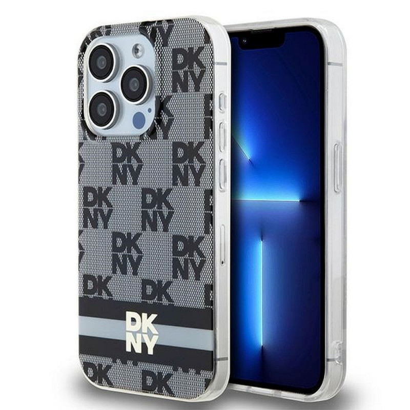 Apple iPhone 15 Pro Case DKNY Checkered Pattern Printed Stripes MagSAFE  Black