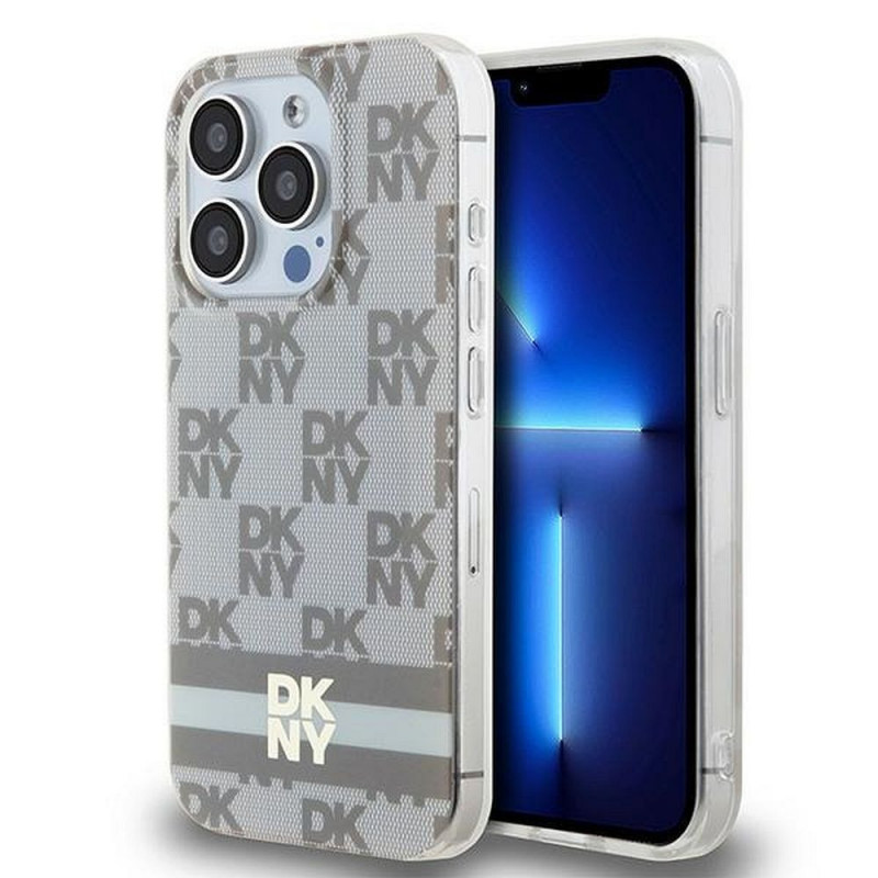 Apple iPhone 13 Pro Case DKNY Checkered Pattern Printed Stripes MagSAFE  Beige