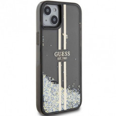 Apple iPhone 15 Case Guess Liquid Glitter Gold Stripes Black