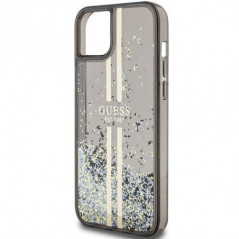 Apple iPhone 15 Case Guess Liquid Glitter Gold Stripes Black